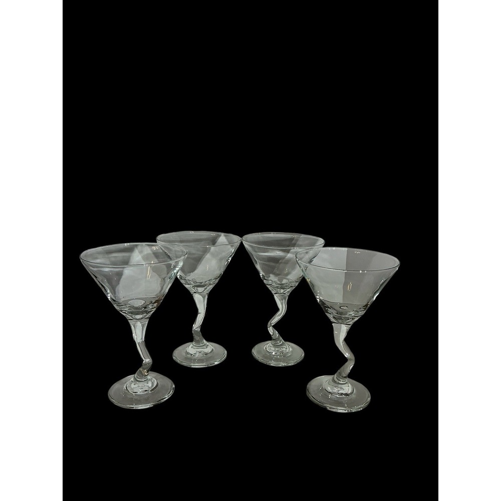 Set Of 4 Libbey Z-Stem Clear Martini Glasses Zig Zag Stem Modern Home Bar
